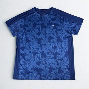 Tommy Bahama Performance T-Shirt Mens L Blue Floral Tee Beach Resort Stretch Fit